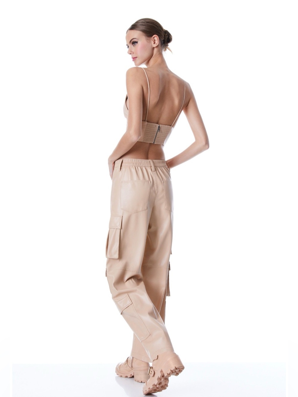 Alice + Olivia Almond Vegan Leather Cargo Pants